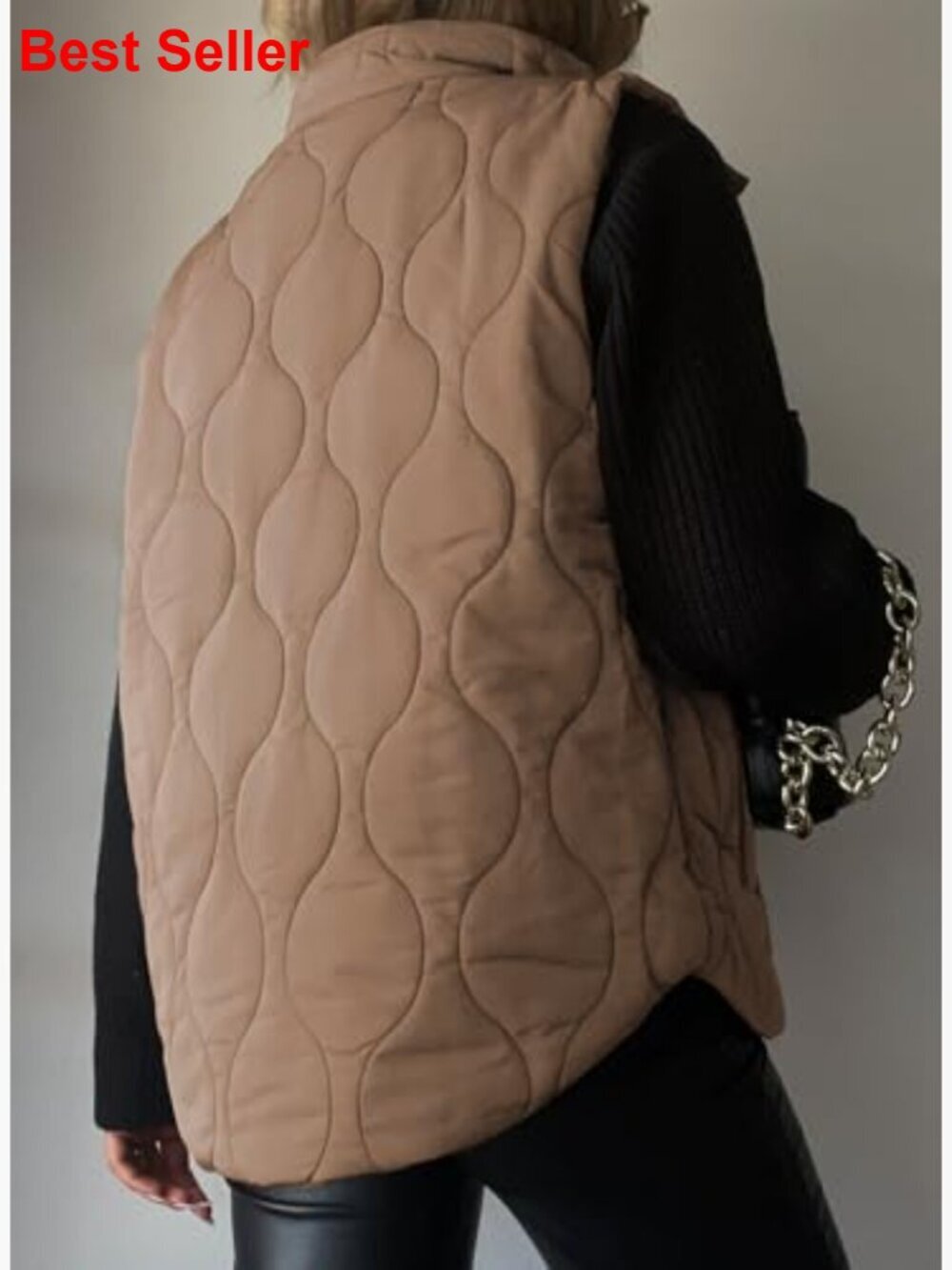 Lightweight Quilted Puffer Vest with Stand Collar and Button Zip Up - Picture 4 of 7
